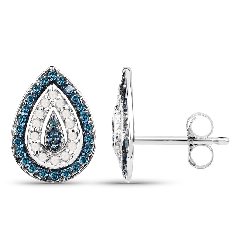 0.43 Carat Genuine Blue Diamond and White Diamond .925 Sterling Silver Earrings