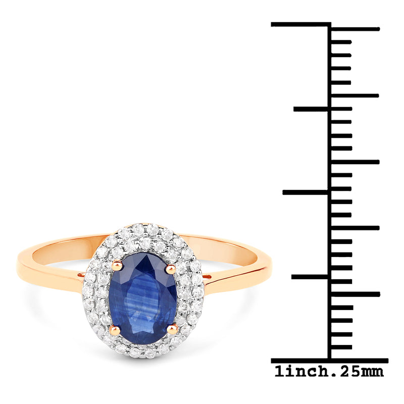 1.18 Carat Genuine Blue Sapphire and White Diamond 14K Yellow Gold Ring