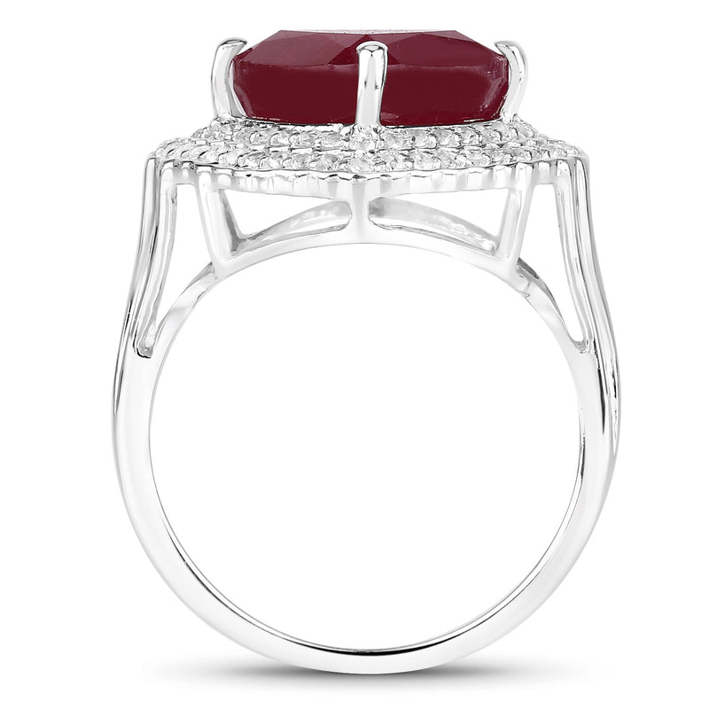 5.86 Carat Glass Filled Ruby and White Topaz .925 Sterling Silver Ring