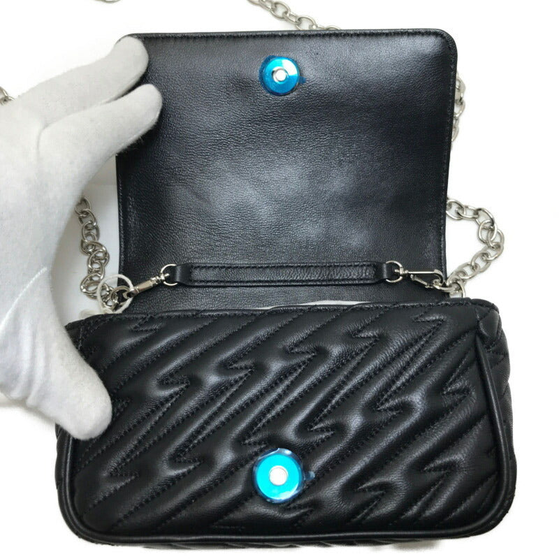 Vivienne Westwood Quilted Chain Shoulder Clutch Bag Pochette Orb Black Leather 53020005
