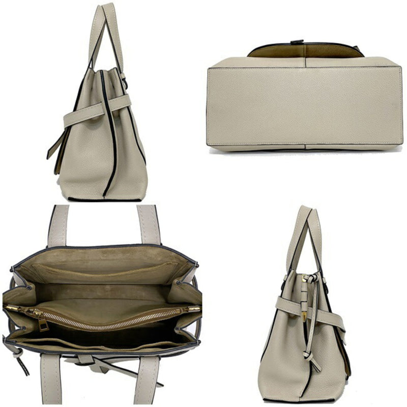 Loewe 2way Bag Top Handle Gray Beige Gate 321 12 U61 Leather Grain Calf LOEWE Handbag Shoulder Anagram Ribbon Ladies
