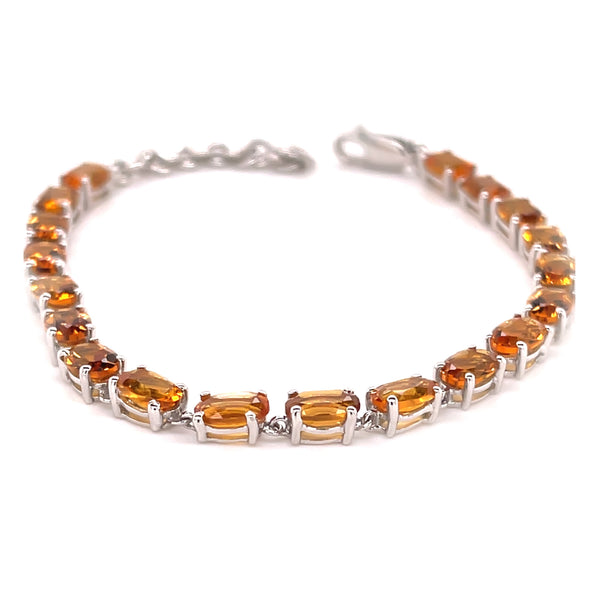 925 Sterling Silver Women link Bracelet Citrine Oval Gemstone