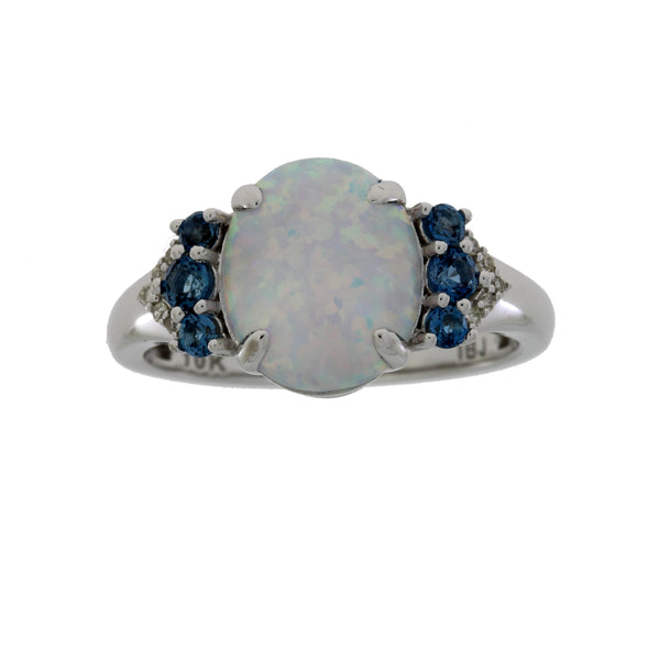 .19ct Created Opal Blue Topaz Ring 10KT White Gold