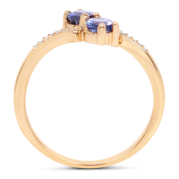 0.51 Carat Genuine Tanzanite and White Diamond 14K Yellow Gold Ring