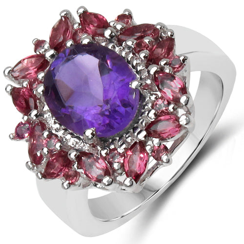 3.94 Carat Genuine Amethyst & Rhodolite .925 Sterling Silver Ring