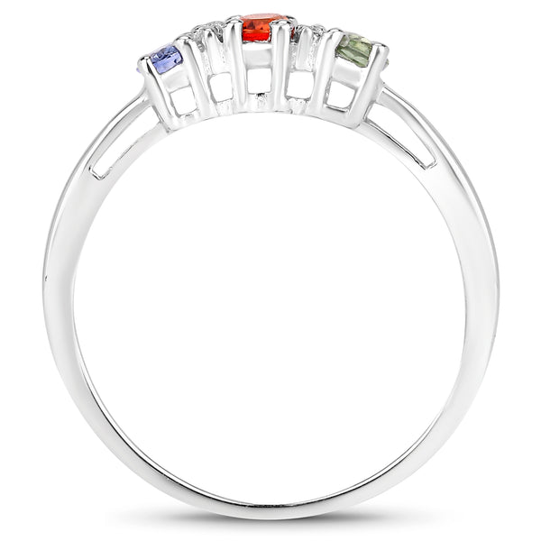 0.61 Carat Genuine Multi Sapphire .925 Sterling Silver Ring