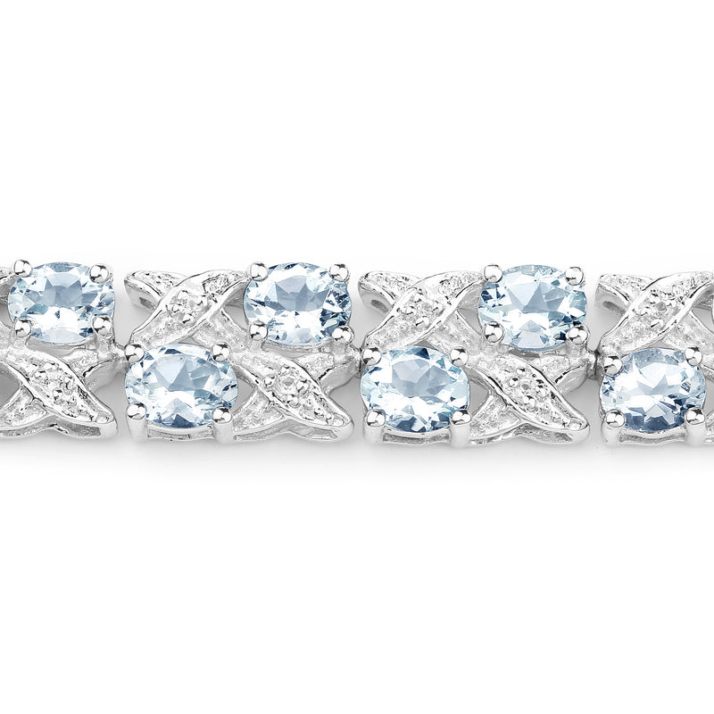 10.20 Carat Genuine Aquamarine and White Topaz .925 Sterling Silver Bracelet