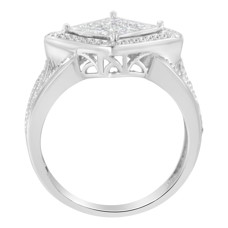 .925 Sterling Silver 2/5 Cttw Princess Cut Diamond Square On Point Cluster Composite Cocktail Ring (H-I Color, SI1-SI2 Clarity) - Size 6