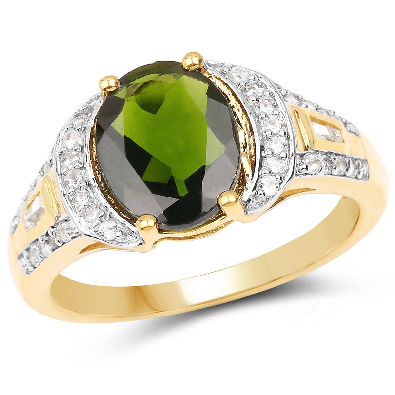 18K Yellow Gold Plated 2.79 Carat Genuine Chrome Diopside & White Topaz .925 Sterling Silver Ring