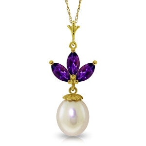 4.75 Carat 14K Solid Yellow Gold Necklace Pearl Amethyst