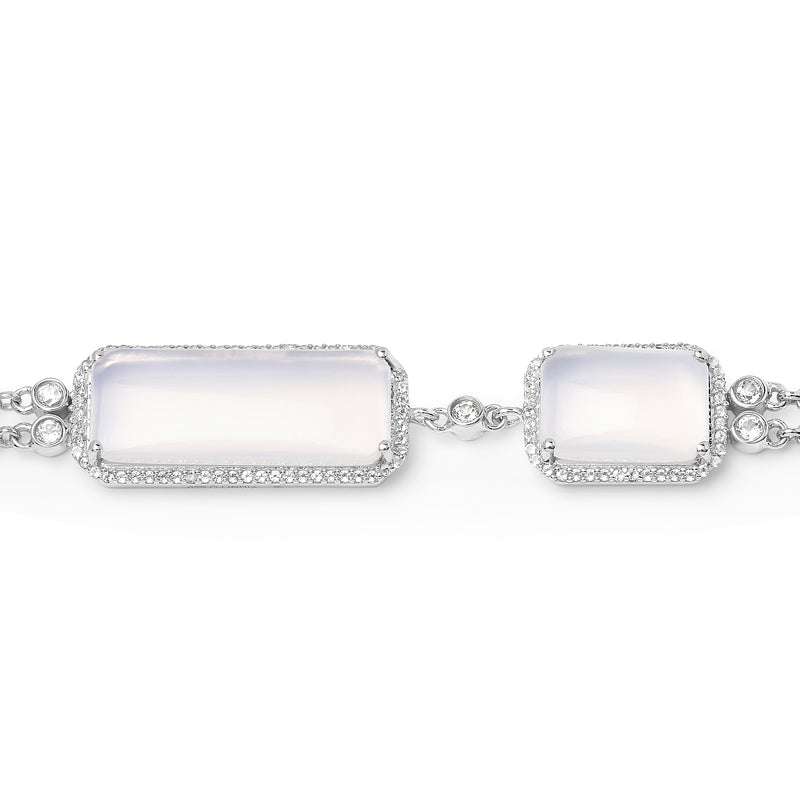 14.45 Carat Genuine White Agate and White Topaz .925 Sterling Silver Bracelet