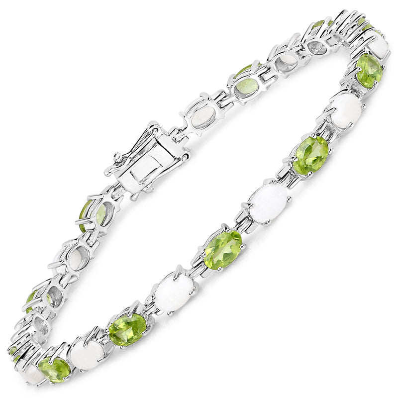 7.92 Carat Genuine Peridot and Opal .925 Sterling Silver Bracelet