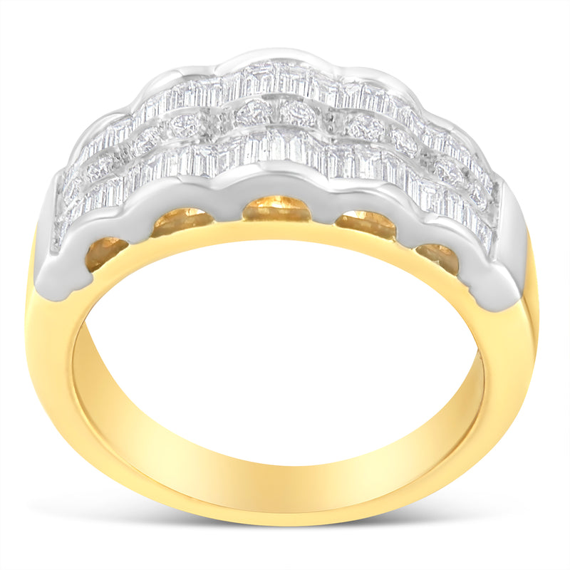 14K Two-Toned Gold 1ct TDW Round And Baguette Cut Diamond Modern Band (H-ISI1-SI2)