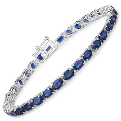 7.48 Carat Genuine Blue Sapphire 14K White Gold Bracelet