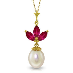 4.75 Carat 14K Solid Yellow Gold Necklace Pearl Ruby