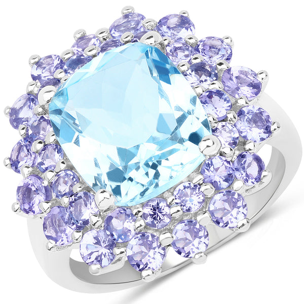 11.22 Carat Genuine Blue Topaz and Tanzanite .925 Sterling Silver Ring