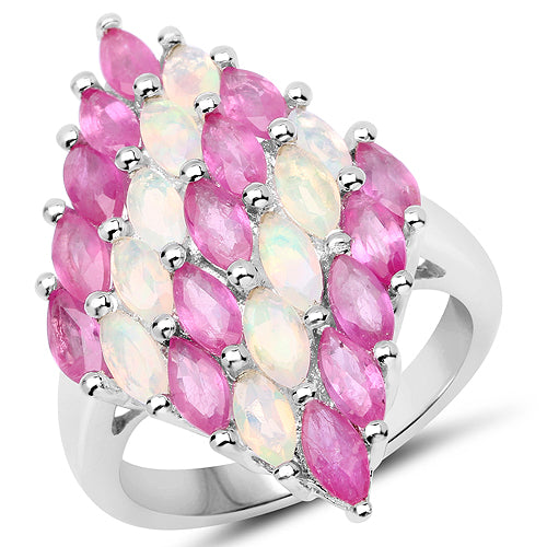 2.95 Carat Genuine Ethiopian Opal and Ruby .925 Sterling Silver Ring