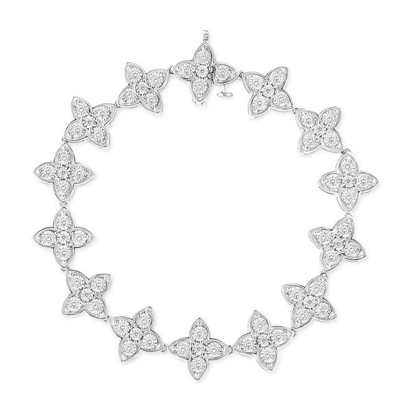 .925 Sterling Silver 1.0 cttw Miracle-Set Diamond 4 Leaf Clover Link Bracelet (I-J Clarity, I3 Color) - Size 7.25"