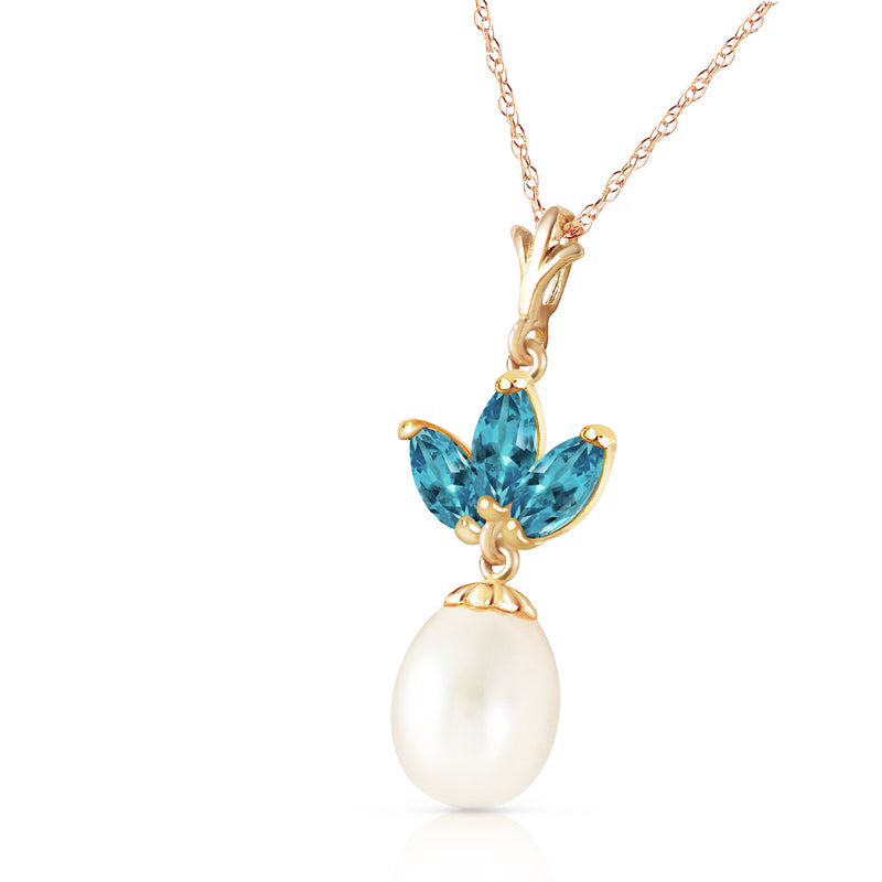 4.75 Carat 14K Solid Yellow Gold Necklace Pearl Blue Topaz