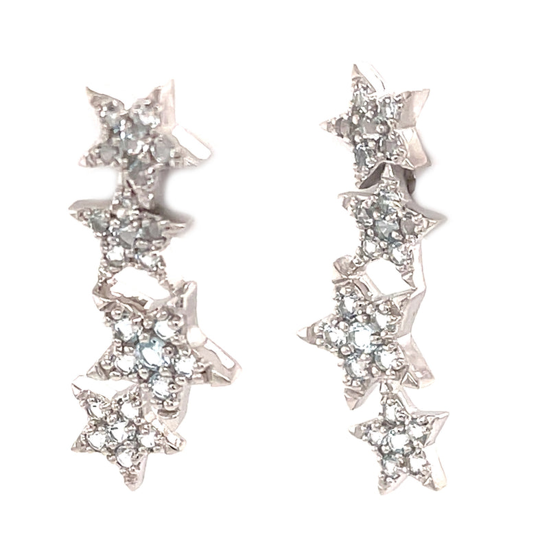 925 Sterling Silver Women Star Earring Sky Blue Topaz