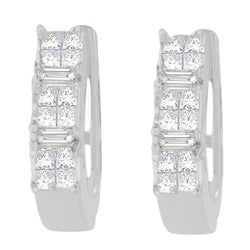 14K White Gold 1/2 cttw Baguette and Princess Cut Diamond Earrings (H-I, VS1-VS2)