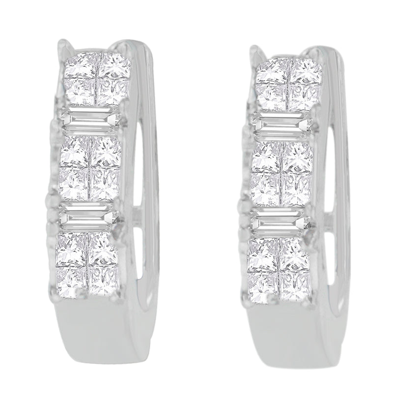 14K White Gold 1/2 cttw Baguette and Princess Cut Diamond Earrings (H-I, VS1-VS2)