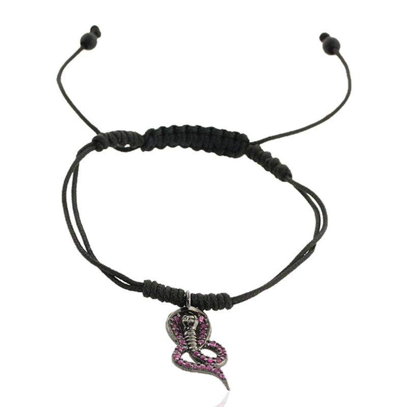 925 Silver Ruby Onyx Snake Design Macrame Bracelet Jewelry