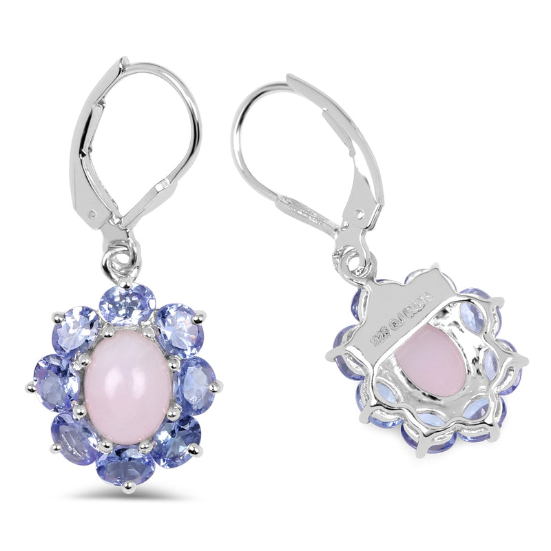 4.92 Carat Genuine Pink Opal & Tanzanite .925 Sterling Silver Earrings