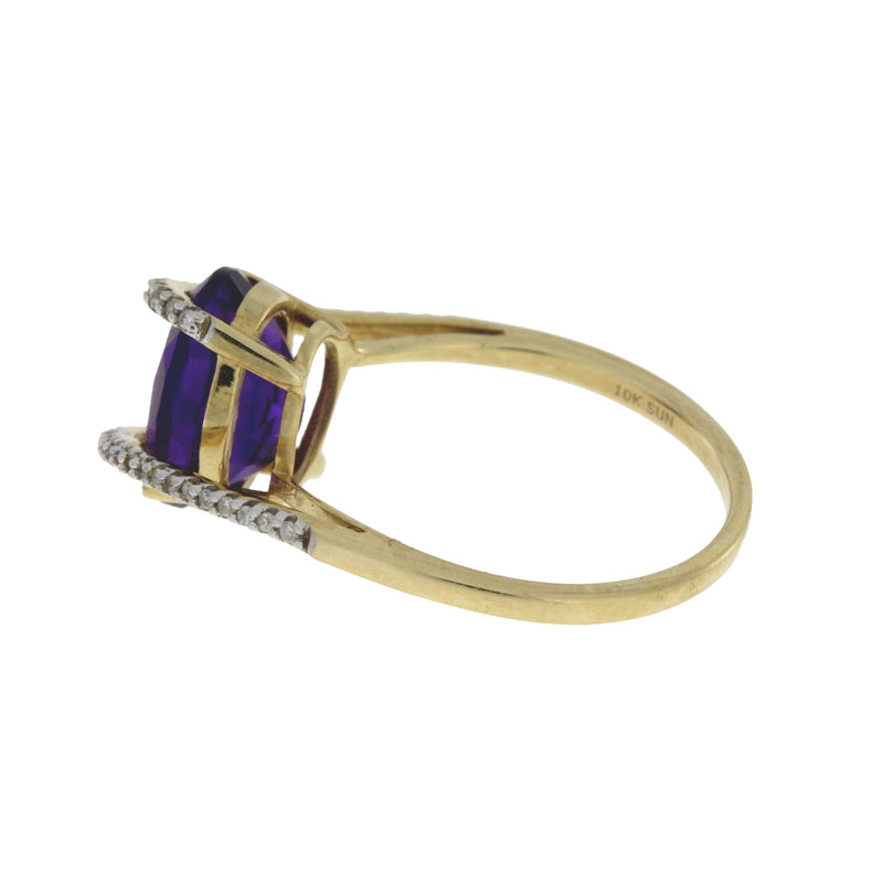 Natural 2.50ct Amethyst Diamond Ring 10KT Yellow Gold