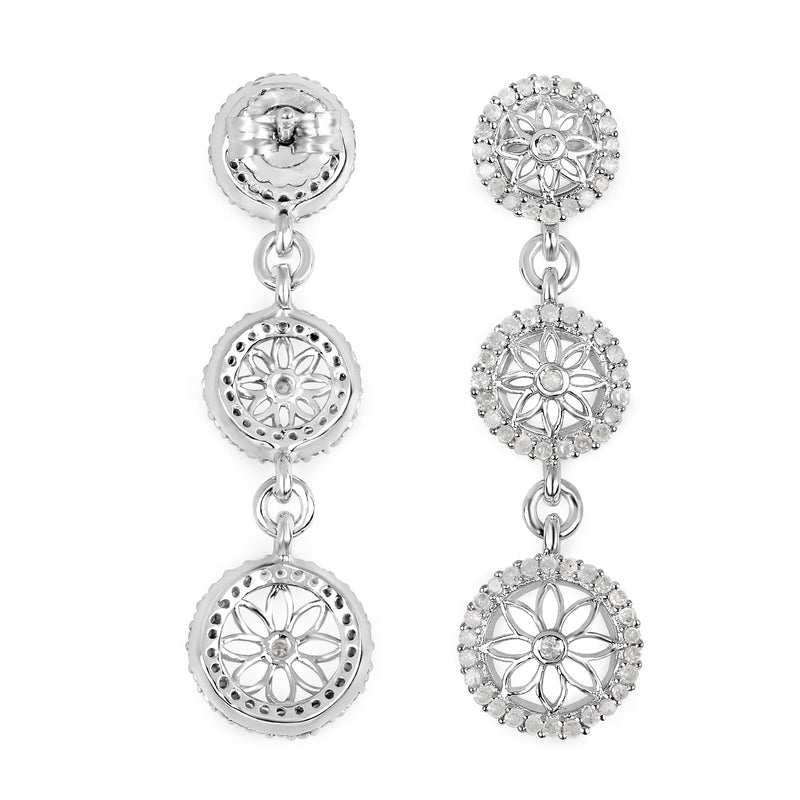 0.80 Carat Genuine White Diamond .925 Sterling Silver Earrings