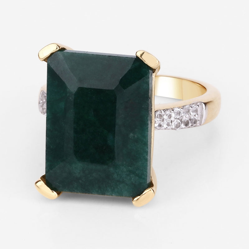 7.64 Carat Dyed Emerald and White Diamond .925 Sterling Silver Ring