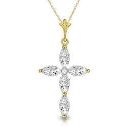 1.23 Carat 14K Solid Yellow Gold Necklace Natural Diamond White Topaz