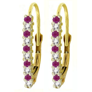 0.35 Carat 14K Solid Yellow Gold Leverback Earrings Natural Diamond Ruby