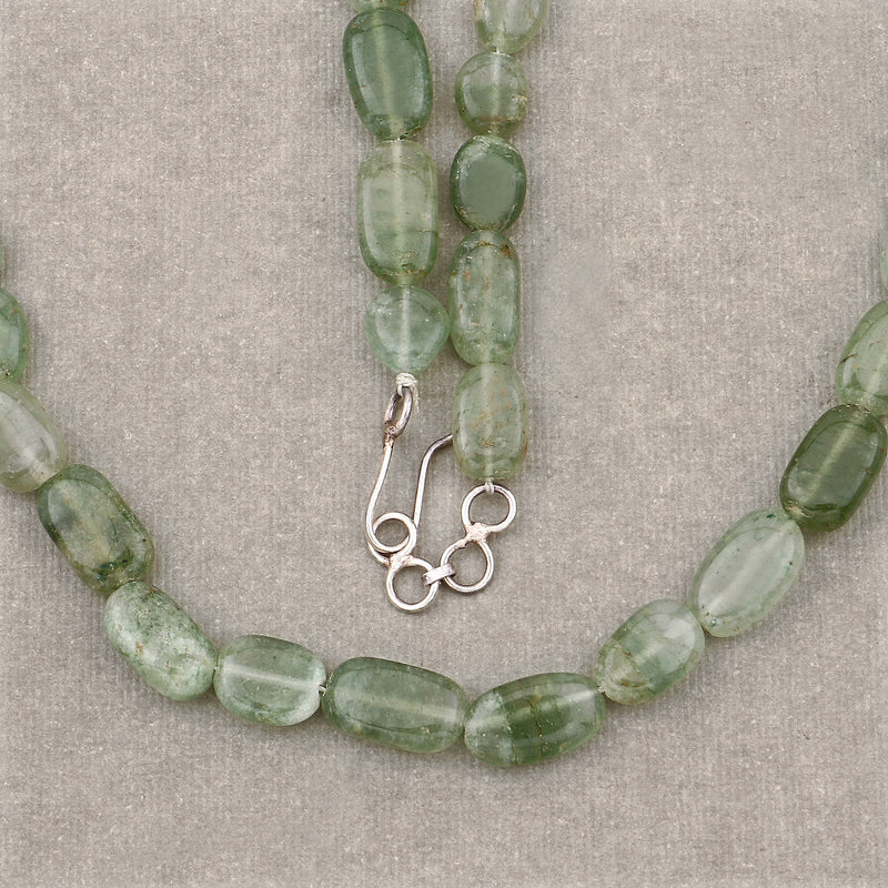 Green Jade Beaded Necklace, Natural Green Jade Beads Necklace for Women in Sterling Silver, Beaded Raw Gemstone Necklace