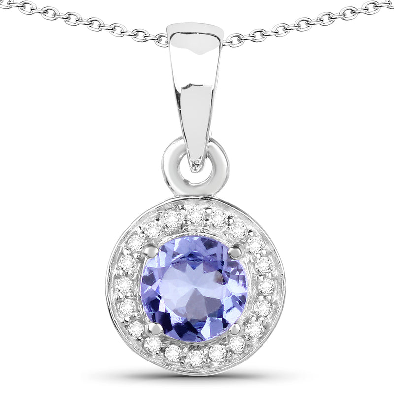 1.05 Carat Genuine Tanzanite and White Topaz .925 Sterling Silver Pendant