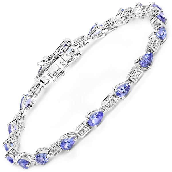 14K White Gold 3.89 Carat Genuine Tanzanite and White Diamond Bracelet