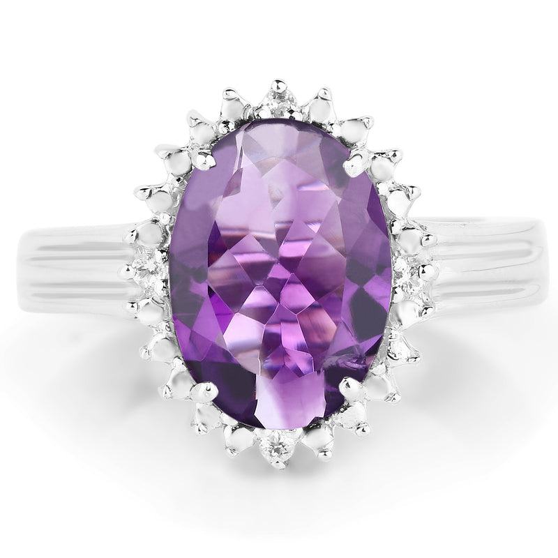4.99 Carat Genuine Amethyst and White Topaz .925 Sterling Silver Ring