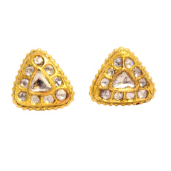 18k Yellow Gold Studded Diamond Triangle Stud Earrings Women's Jewelry