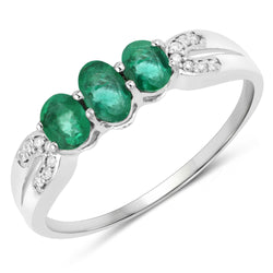 0.53 Carat Genuine Zambian Emerald and White Diamond 14K White Gold Ring