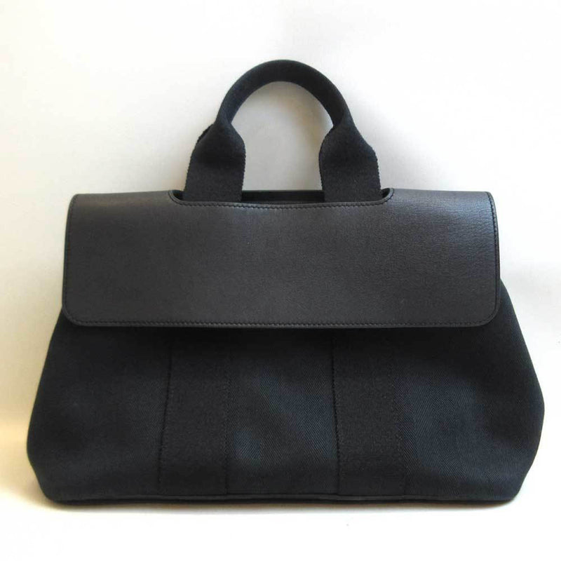 Hermes Valparaiso PM Black Handbag Tote Ladies Toile Chevron x Calf