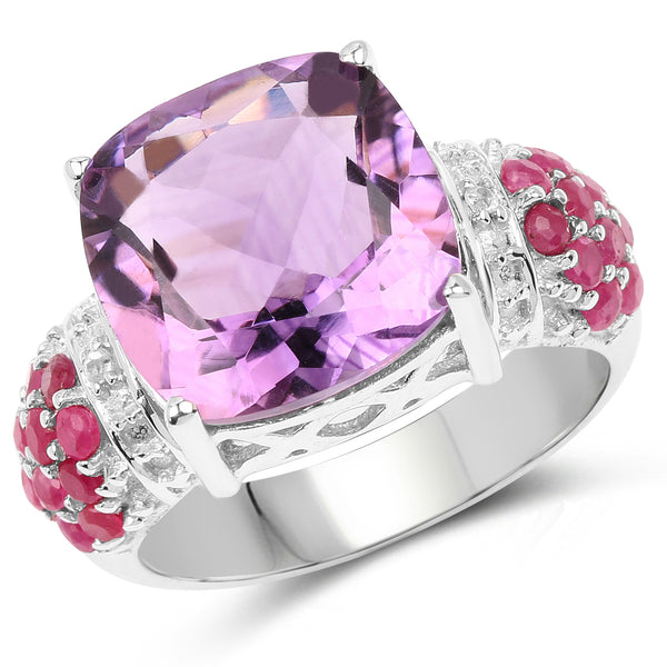 6.55 Carat Genuine Amethyst, Ruby and White Topaz .925 Sterling Silver Ring