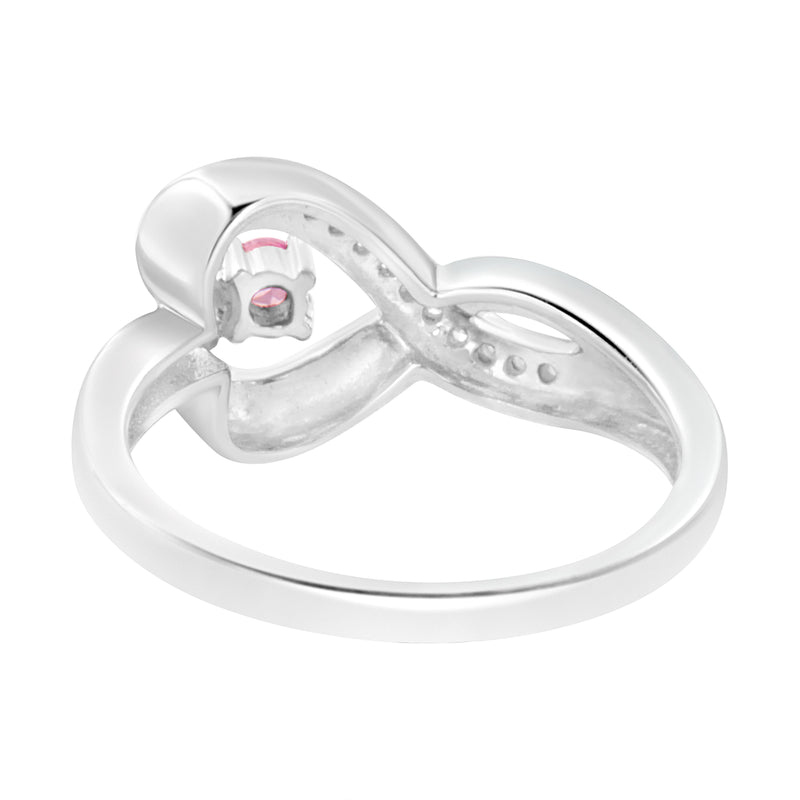 .925 Sterling Silver Diamond Accent and Created Pink Sapphire Halo Heart Promise Ring (H-I Color, SI1-SI2 Clarity) - Size 6