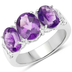 4.14 Carat Genuine  Amethyst and White Topaz .925 Sterling Silver Ring