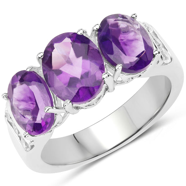 4.14 Carat Genuine  Amethyst and White Topaz .925 Sterling Silver Ring
