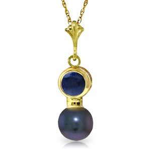 1.23 Carat 14K Solid Yellow Gold Necklace Sapphire Black Pearl