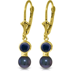 5.2 Carat 14K Solid Yellow Gold Leverback Earrings Black Pearl Sapphire