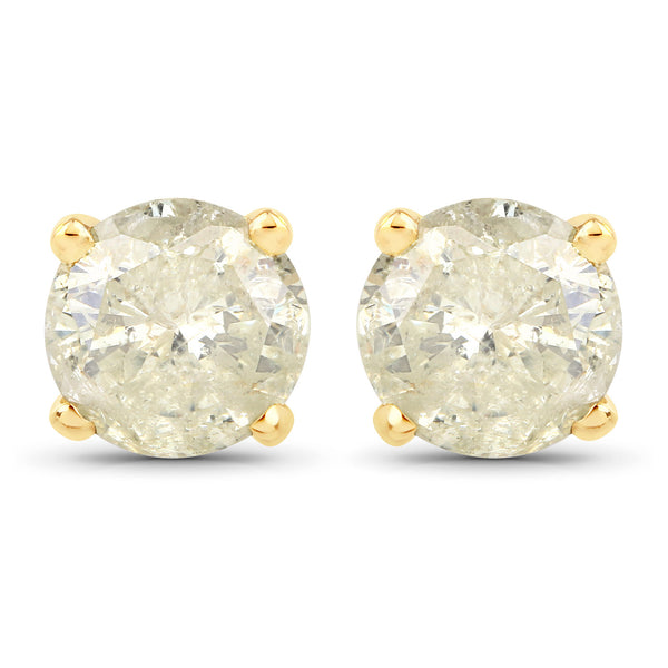 1.54 Carat Genuine LB Diamond 14K Yellow Gold Earrings