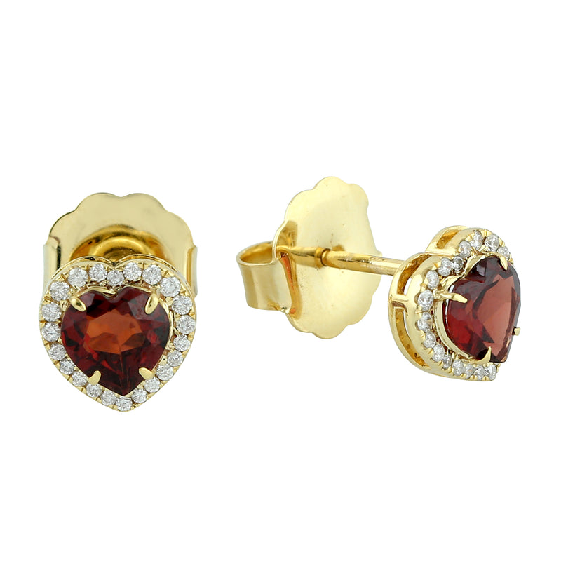 1.85ct Natural Rhodolite Garnet Stud Earrings 14k Yellow Gold Diamond Jewelry