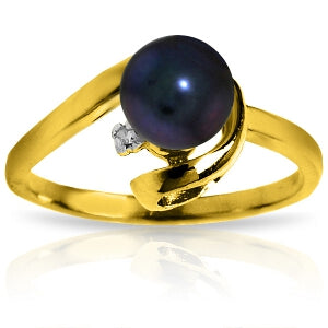 1.01 Carat 14K Solid Yellow Gold Ring Natural Diamond Black Pearl