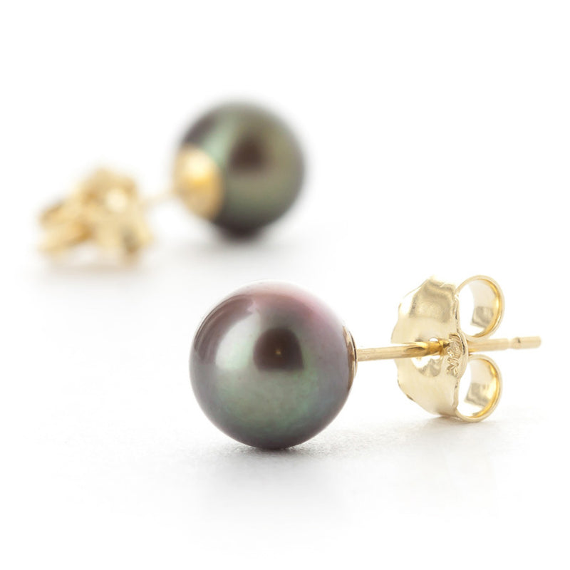 4 Carat 14K Solid Yellow Gold Stud Earrings Natural Black Pearl